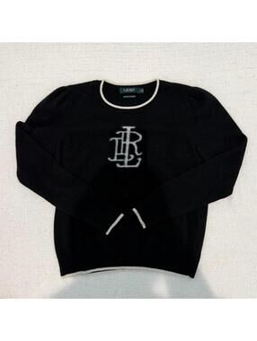 ralph lauren black cashmere sweater logo monogram size L